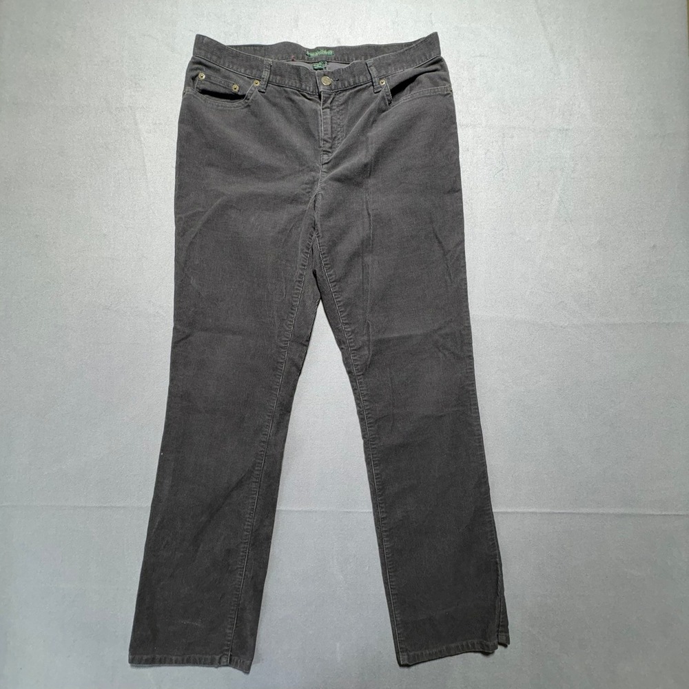 Lauren Ralph Lauren Gray Corduroy Pants Straight Leg Womens 10 Charcoal